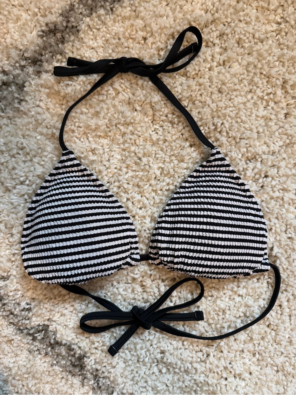 aerie Black & White Striped Triangle Bikini Top XL